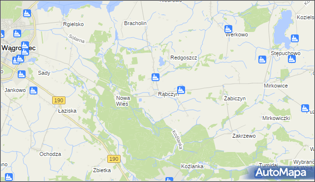 mapa Rąbczyn gmina Wągrowiec, Rąbczyn gmina Wągrowiec na mapie Targeo