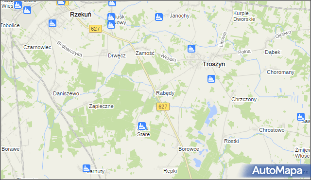 mapa Rabędy gmina Troszyn, Rabędy gmina Troszyn na mapie Targeo