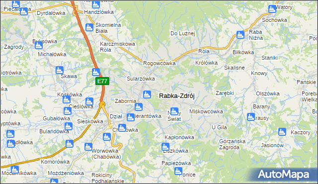 mapa Rabka-Zdrój, Rabka-Zdrój na mapie Targeo