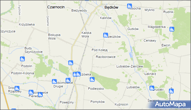 mapa Raciborowice gmina Moszczenica, Raciborowice gmina Moszczenica na mapie Targeo