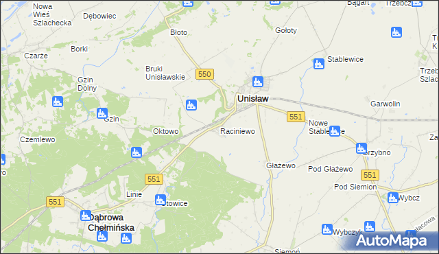 mapa Raciniewo gmina Unisław, Raciniewo gmina Unisław na mapie Targeo