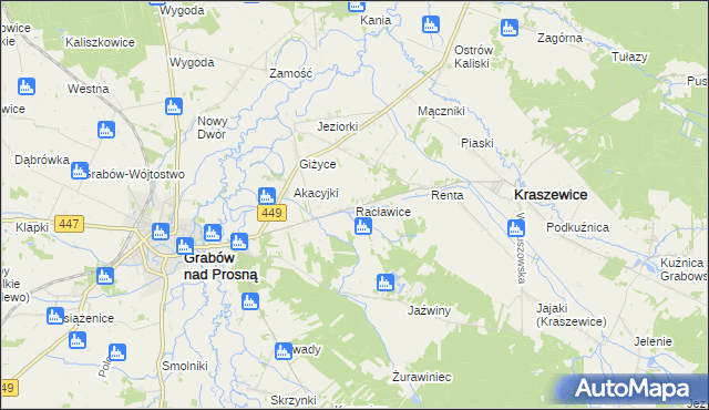 mapa Racławice gmina Kraszewice, Racławice gmina Kraszewice na mapie Targeo