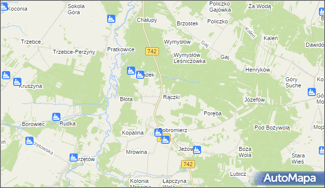 mapa Rączki gmina Kluczewsko, Rączki gmina Kluczewsko na mapie Targeo