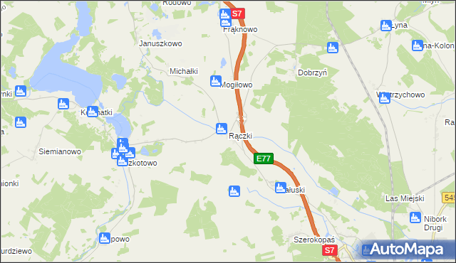 mapa Rączki gmina Nidzica, Rączki gmina Nidzica na mapie Targeo