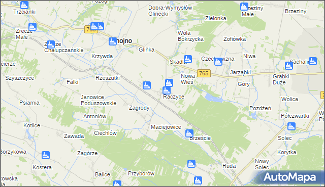 mapa Raczyce gmina Gnojno, Raczyce gmina Gnojno na mapie Targeo