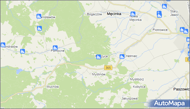 mapa Raczyce gmina Męcinka, Raczyce gmina Męcinka na mapie Targeo