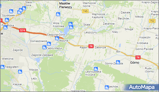 mapa Radlin gmina Górno, Radlin gmina Górno na mapie Targeo