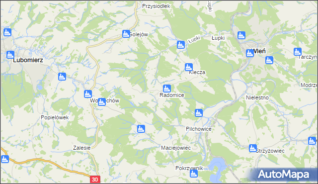 mapa Radomice gmina Wleń, Radomice gmina Wleń na mapie Targeo