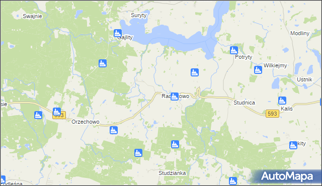 mapa Radostowo gmina Jeziorany, Radostowo gmina Jeziorany na mapie Targeo