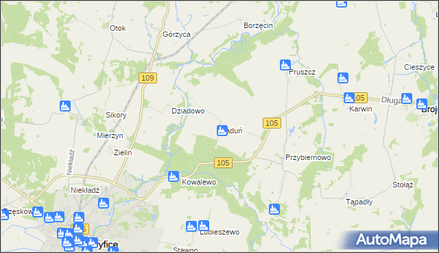 mapa Raduń gmina Gryfice, Raduń gmina Gryfice na mapie Targeo