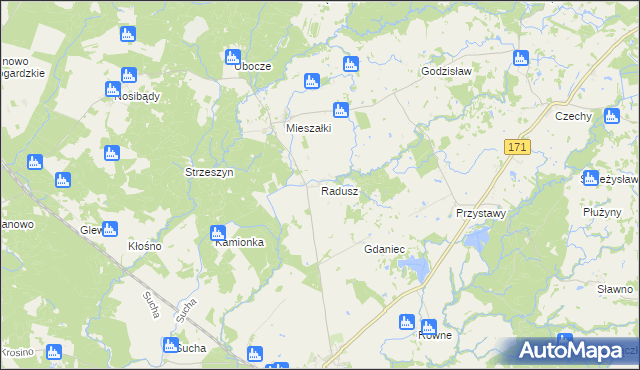 mapa Radusz gmina Grzmiąca, Radusz gmina Grzmiąca na mapie Targeo