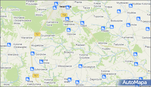 mapa Radwan gmina Iwaniska, Radwan gmina Iwaniska na mapie Targeo