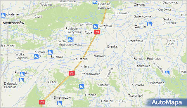 mapa Radwan gmina Szczucin, Radwan gmina Szczucin na mapie Targeo