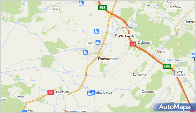 mapa Radwanice powiat polkowicki, Radwanice powiat polkowicki na mapie Targeo