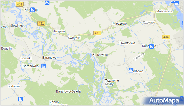 mapa Radzewice, Radzewice na mapie Targeo