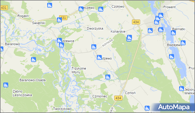 mapa Radzewo gmina Kórnik, Radzewo gmina Kórnik na mapie Targeo