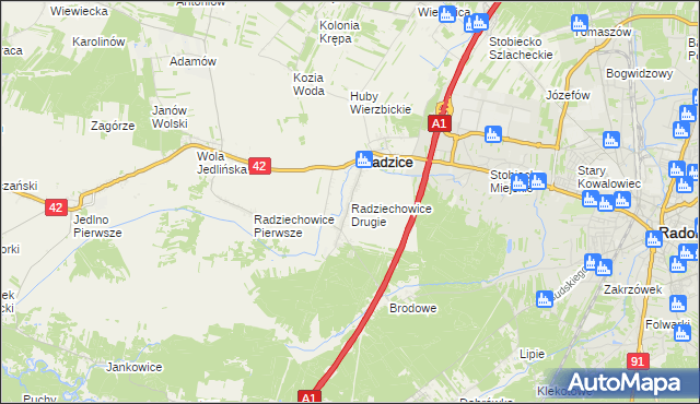 mapa Radziechowice Drugie, Radziechowice Drugie na mapie Targeo