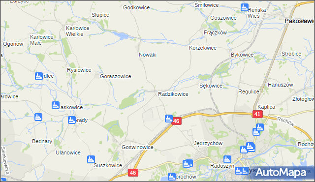 mapa Radzikowice, Radzikowice na mapie Targeo