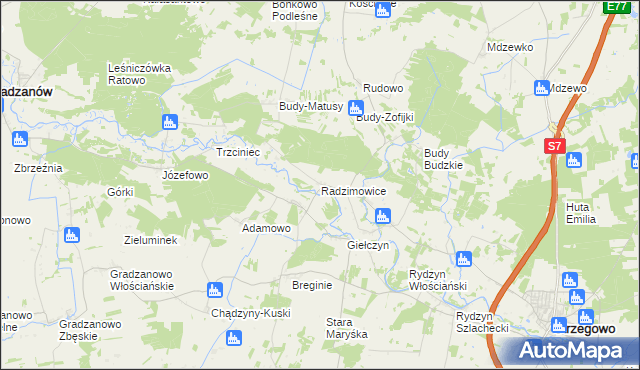 mapa Radzimowice gmina Strzegowo, Radzimowice gmina Strzegowo na mapie Targeo