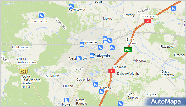 mapa Radzymin powiat wołomiński, Radzymin powiat wołomiński na mapie Targeo