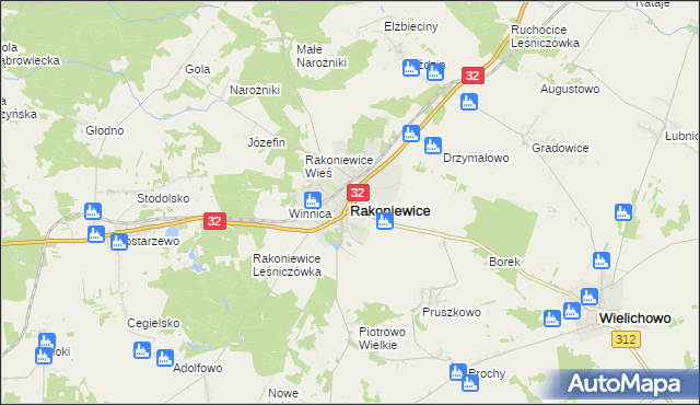 mapa Rakoniewice, Rakoniewice na mapie Targeo