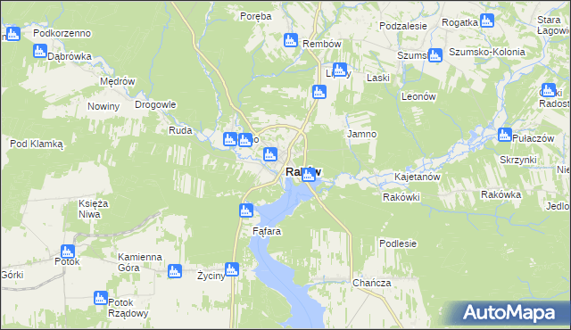 mapa Raków powiat kielecki, Raków powiat kielecki na mapie Targeo