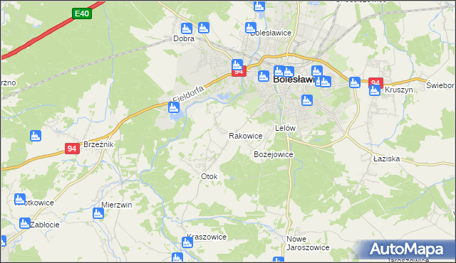 mapa Rakowice gmina Bolesławiec, Rakowice gmina Bolesławiec na mapie Targeo