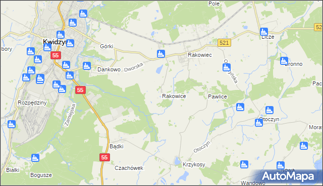 mapa Rakowice gmina Kwidzyn, Rakowice gmina Kwidzyn na mapie Targeo