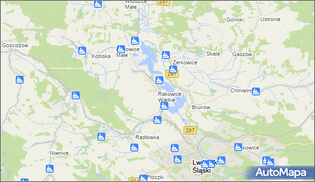 mapa Rakowice Wielkie, Rakowice Wielkie na mapie Targeo