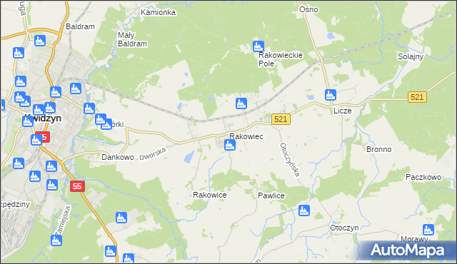 mapa Rakowiec gmina Kwidzyn, Rakowiec gmina Kwidzyn na mapie Targeo