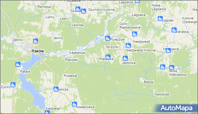 mapa Rakówka gmina Raków, Rakówka gmina Raków na mapie Targeo