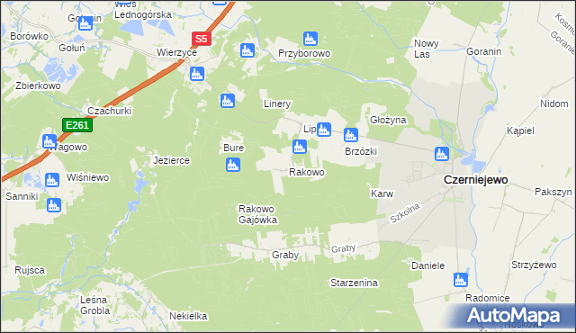 mapa Rakowo gmina Czerniejewo, Rakowo gmina Czerniejewo na mapie Targeo