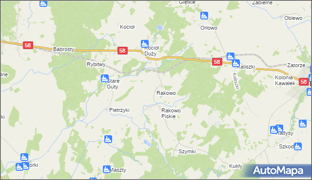 mapa Rakowo gmina Pisz, Rakowo gmina Pisz na mapie Targeo