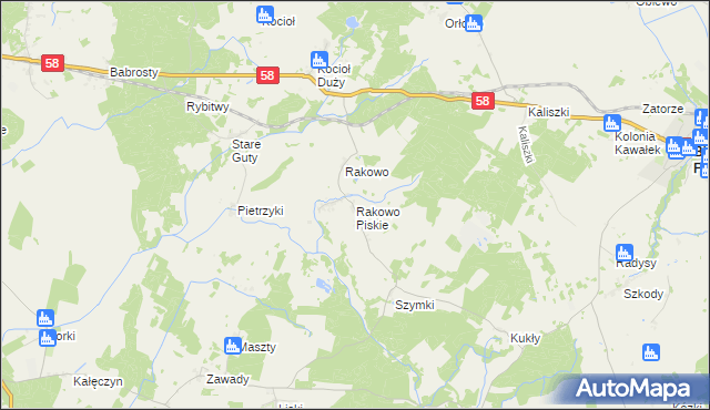 mapa Rakowo Piskie, Rakowo Piskie na mapie Targeo