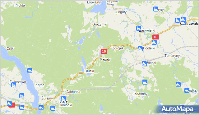 mapa Rapaty gmina Gietrzwałd, Rapaty gmina Gietrzwałd na mapie Targeo