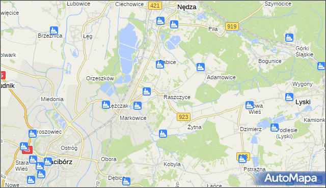 mapa Raszczyce, Raszczyce na mapie Targeo