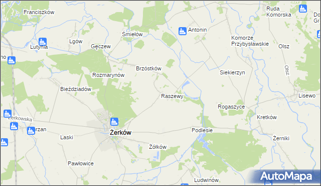 mapa Raszewy gmina Żerków, Raszewy gmina Żerków na mapie Targeo