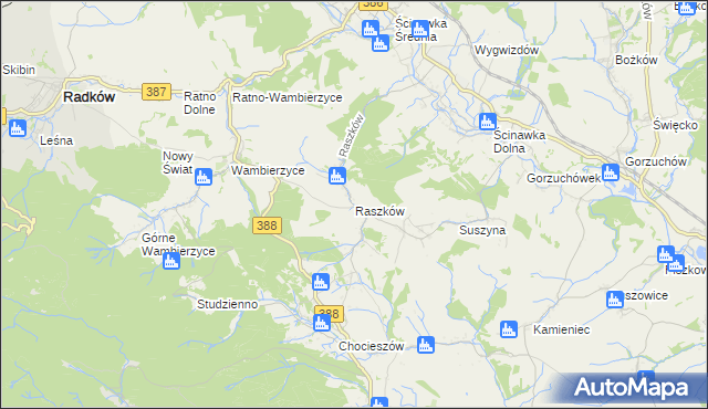 mapa Raszków gmina Radków, Raszków gmina Radków na mapie Targeo