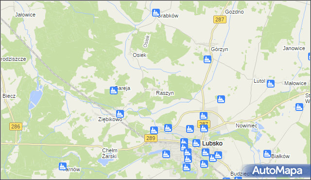 mapa Raszyn gmina Lubsko, Raszyn gmina Lubsko na mapie Targeo