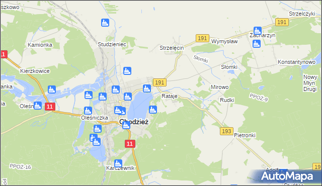 mapa Rataje gmina Chodzież, Rataje gmina Chodzież na mapie Targeo