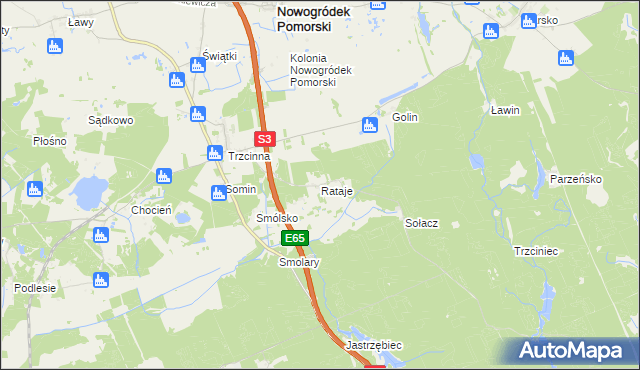 mapa Rataje gmina Nowogródek Pomorski, Rataje gmina Nowogródek Pomorski na mapie Targeo