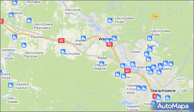 mapa Rataje gmina Wąchock, Rataje gmina Wąchock na mapie Targeo