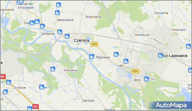 mapa Ratowice gmina Czernica, Ratowice gmina Czernica na mapie Targeo