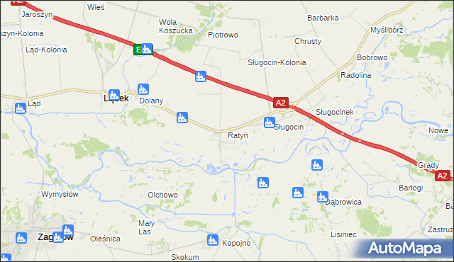 mapa Ratyń gmina Lądek, Ratyń gmina Lądek na mapie Targeo