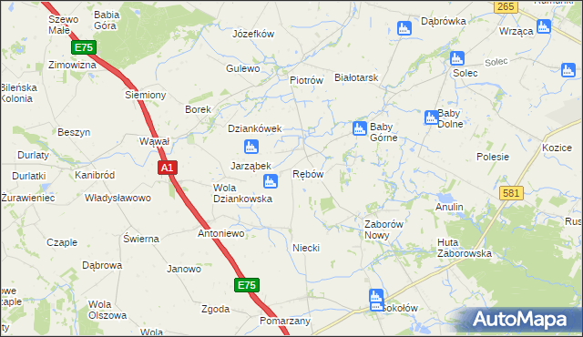 mapa Rębów gmina Gostynin, Rębów gmina Gostynin na mapie Targeo