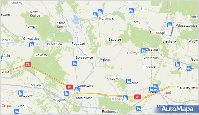 mapa Rębów gmina Kije, Rębów gmina Kije na mapie Targeo