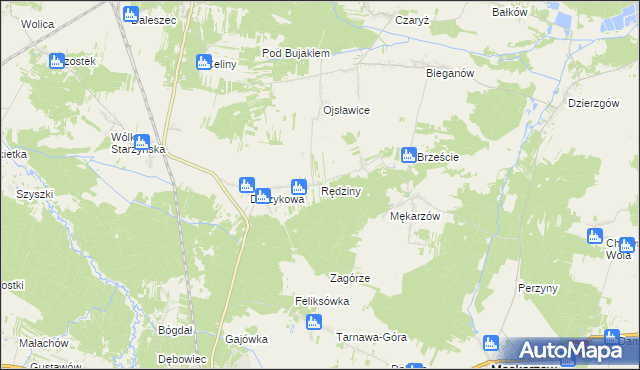 mapa Rędziny gmina Szczekociny, Rędziny gmina Szczekociny na mapie Targeo