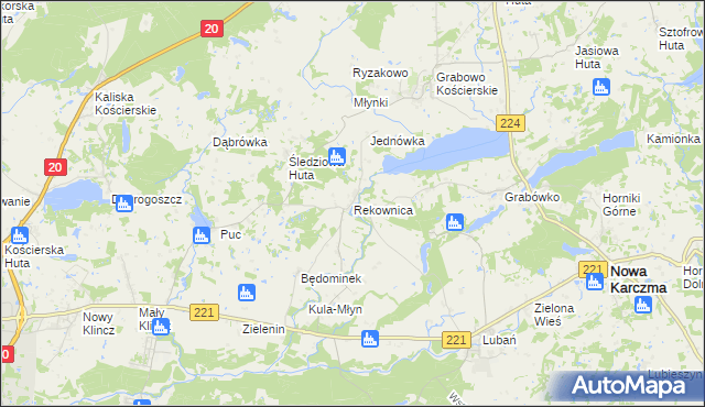mapa Rekownica gmina Nowa Karczma, Rekownica gmina Nowa Karczma na mapie Targeo