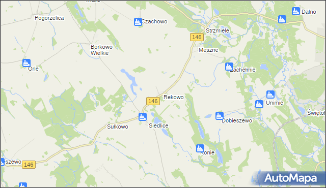 mapa Rekowo gmina Radowo Małe, Rekowo gmina Radowo Małe na mapie Targeo