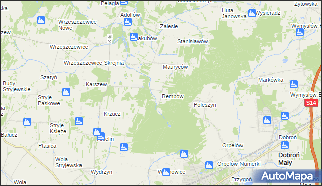 mapa Rembów gmina Łask, Rembów gmina Łask na mapie Targeo